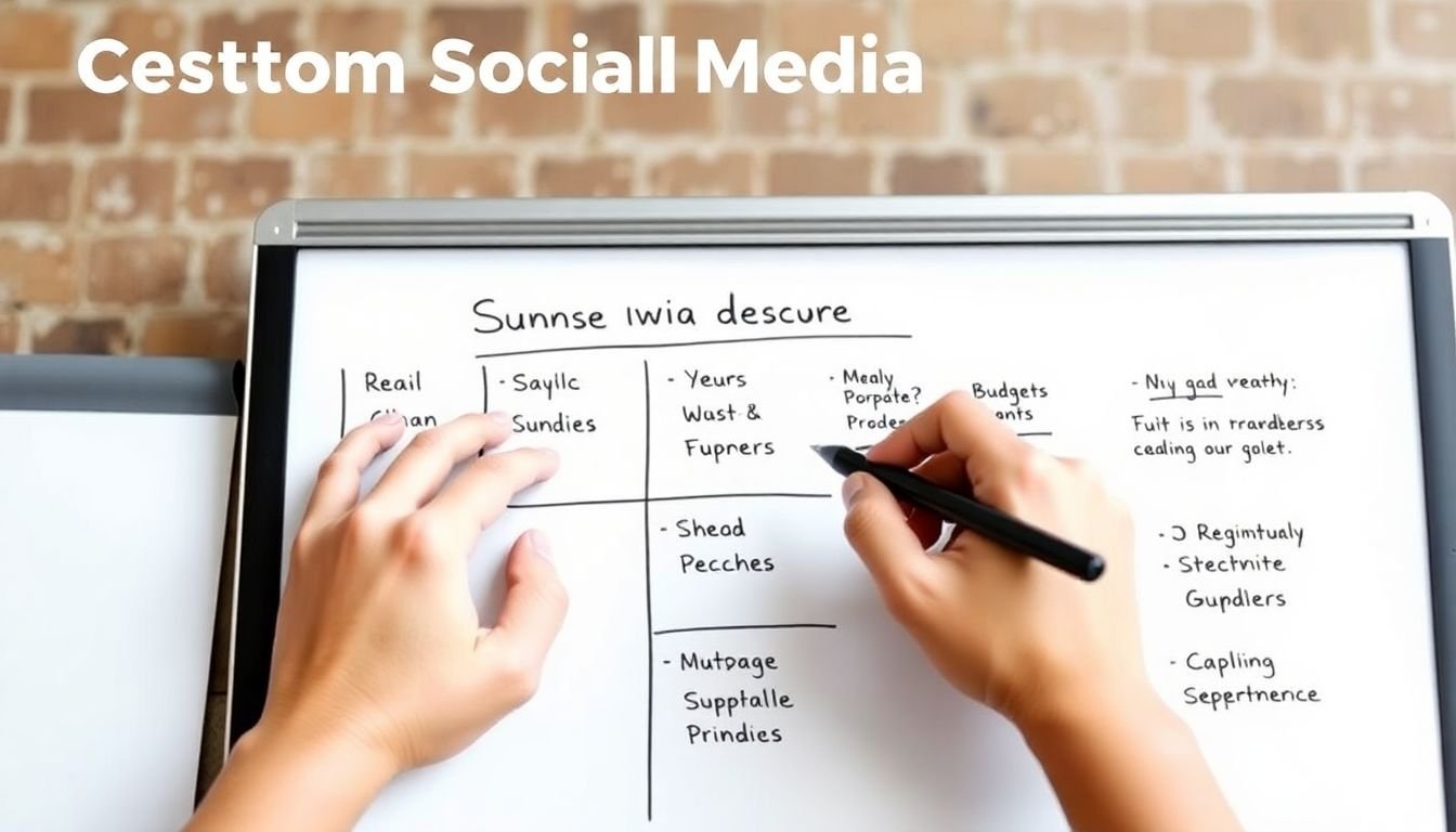 A graphic designer creating a custom social media plan on a digital whiteboard, with different budget-friendly options highlighted.