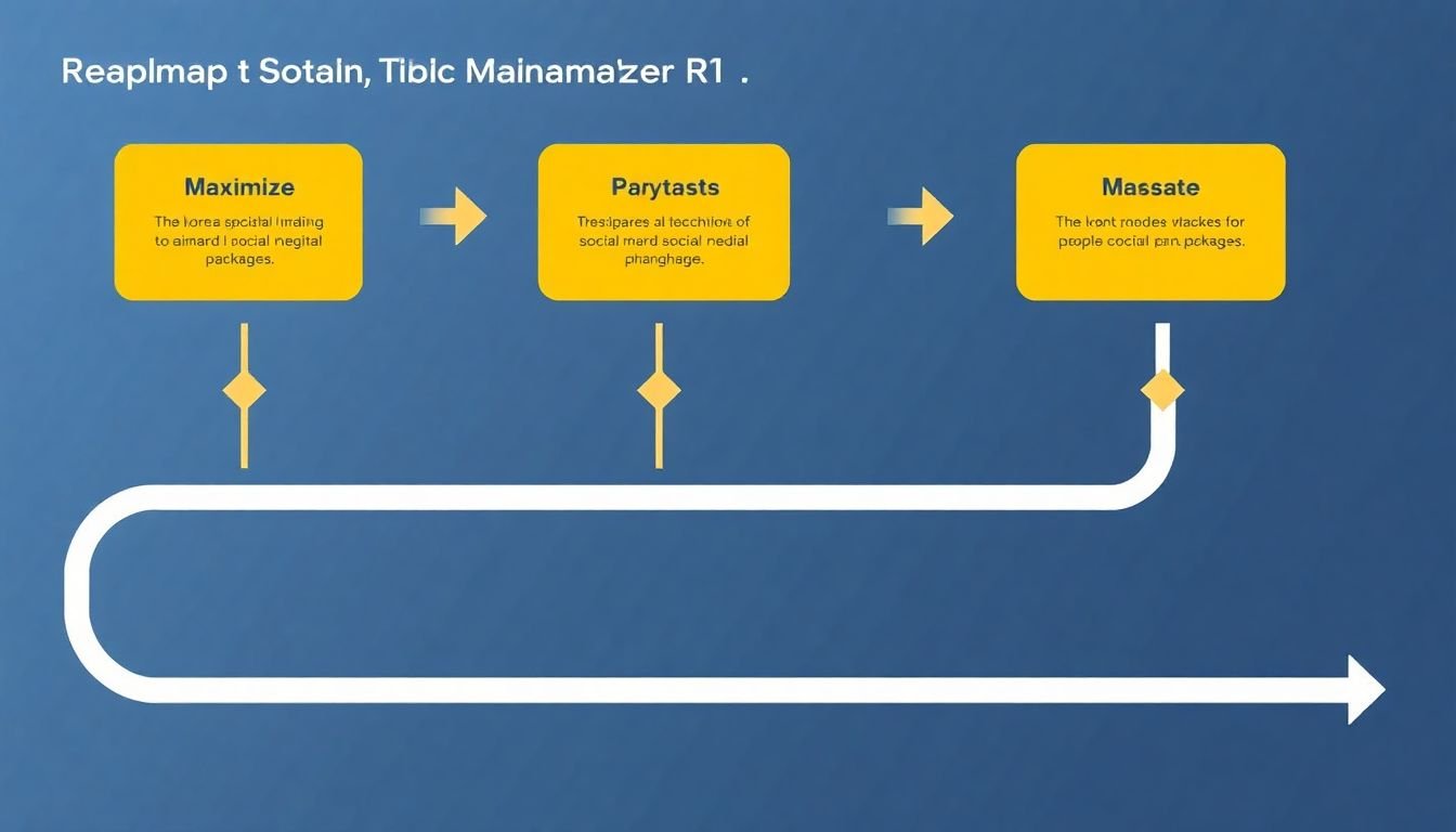 A roadmap or flowchart showing the steps to maximize ROI with low-cost social media management packages.