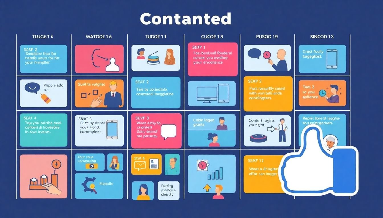 A graphic of a content calendar filled with diverse, engaging content, with a 'thumbs up' icon next to it.
