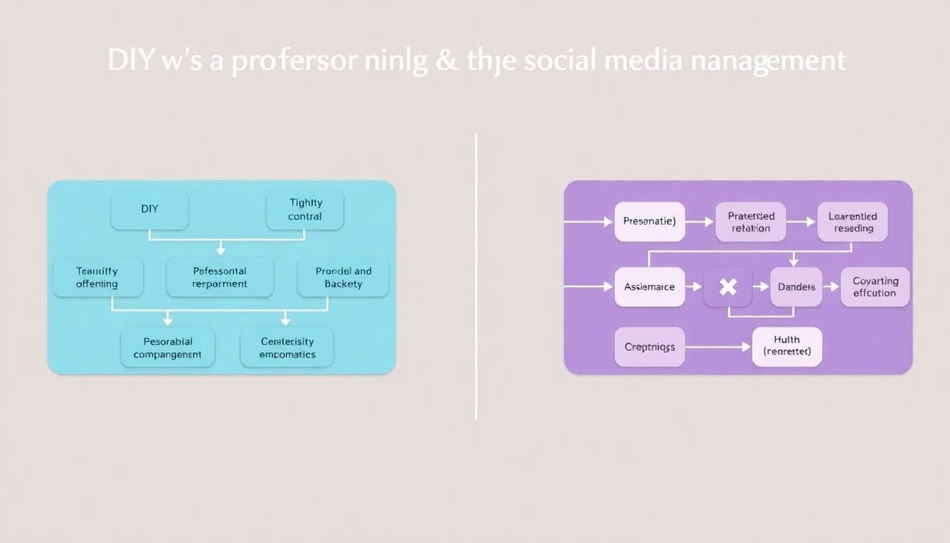 A flowchart or decision tree helping readers choose between DIY and professional social media management.