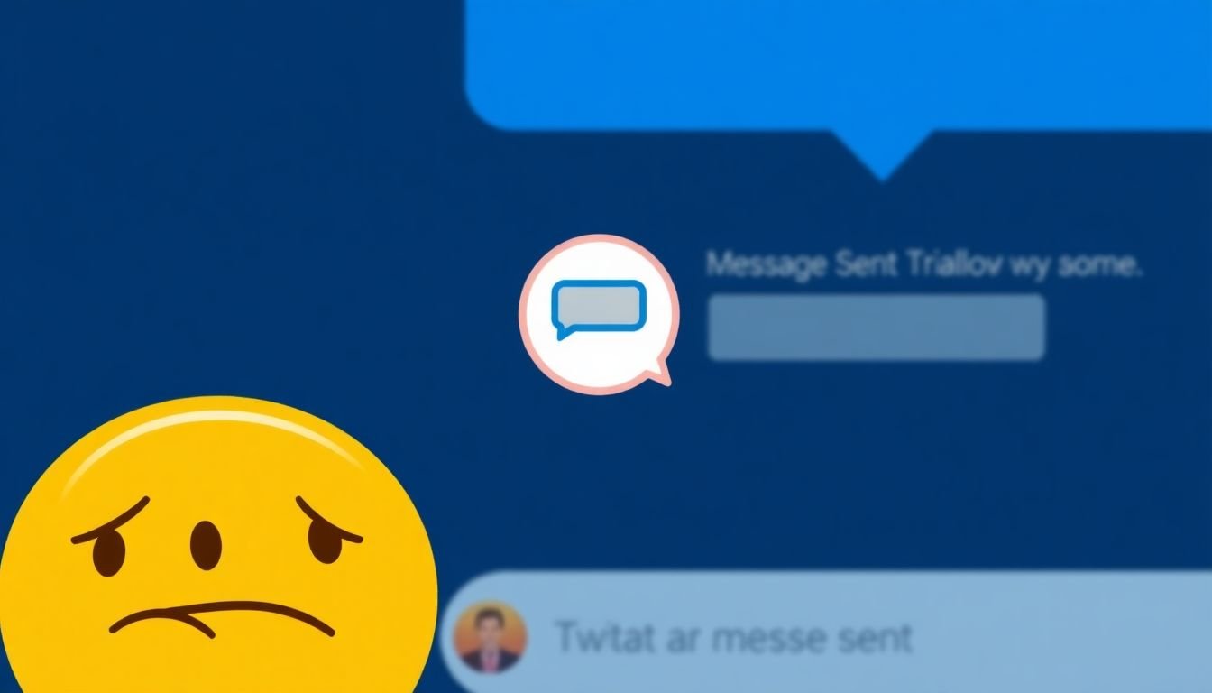 A frustrated customer trying to get a response from a business's social media account, with a 'message sent' icon that never turns into a response, and a sad, disappointed emoji.