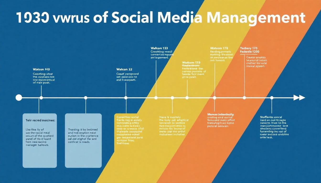A timeline infographic showcasing the evolution of social media management, with key milestones and turning points.