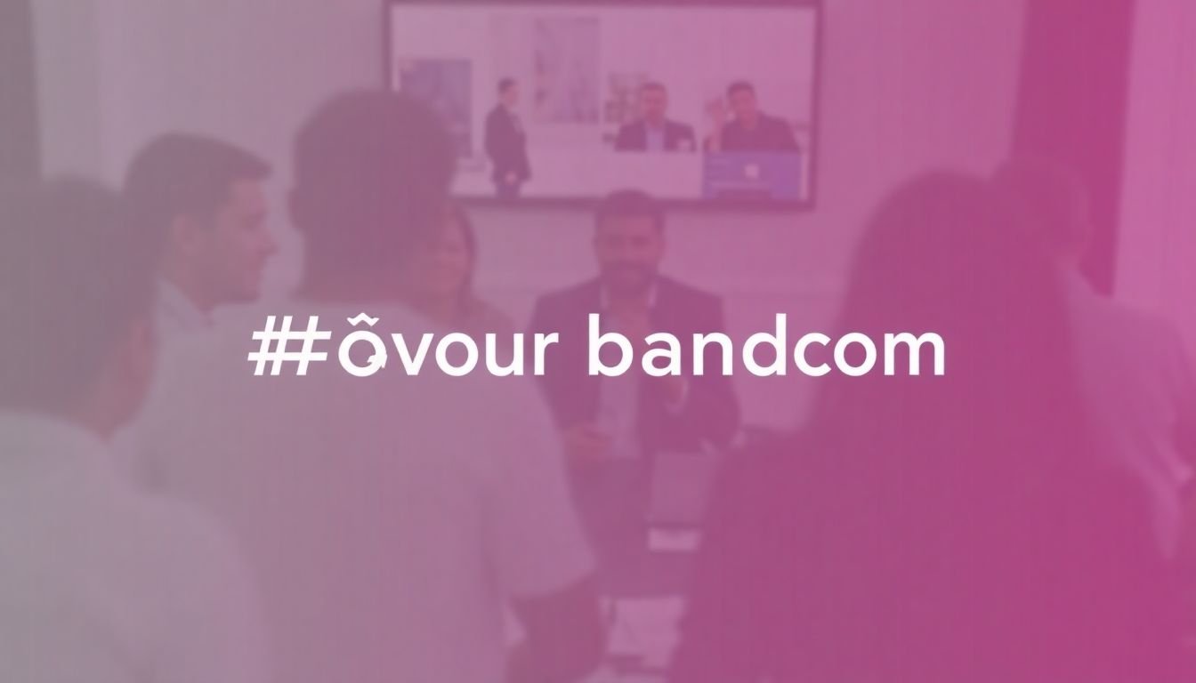 A trending hashtag with our brand name and a group of people engaging in an online community discussion.
