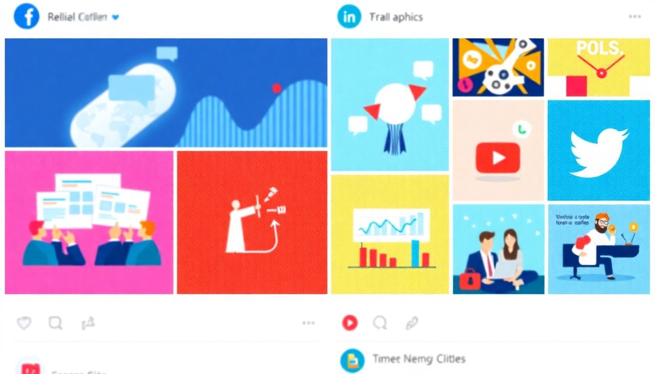A variety of engaging, budget-friendly content types (e.g., infographics, user-generated content, polls) on a social media feed.