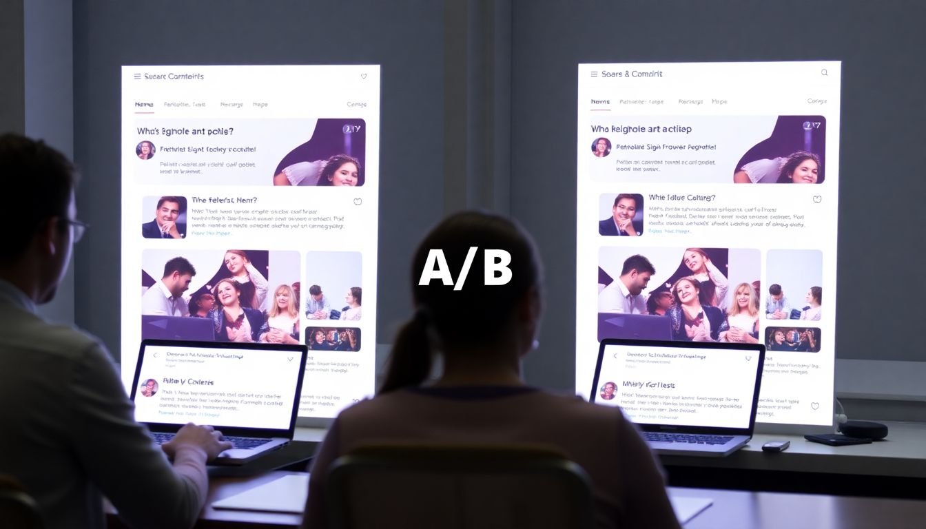 A team conducting an A/B test, with two different post options side by side.