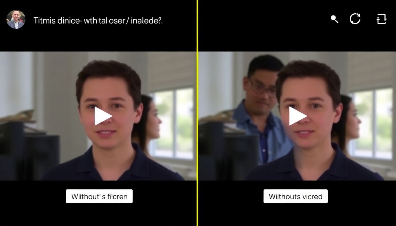 A video player with captions and subtitles enabled, showing a comparison of the same video with and without them.