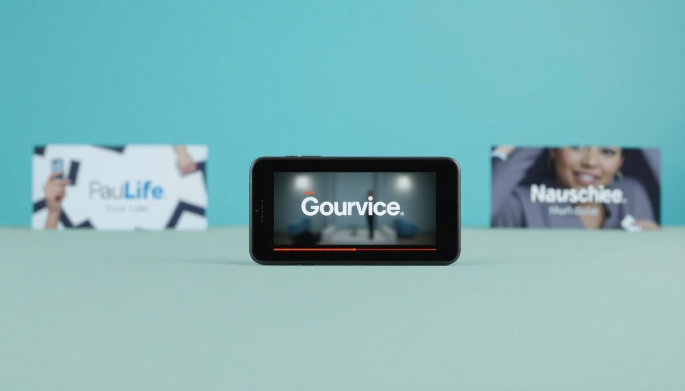 Screenshots of successful vertical video ads from various brands, with a mobile device in the foreground