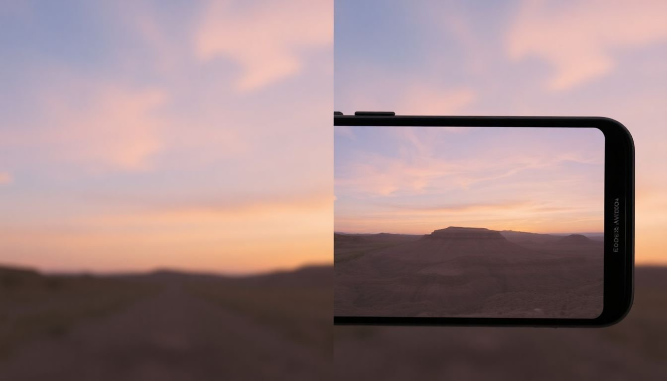 A split-screen comparison of horizontal and vertical videos, with the vertical one filling the entire mobile screen