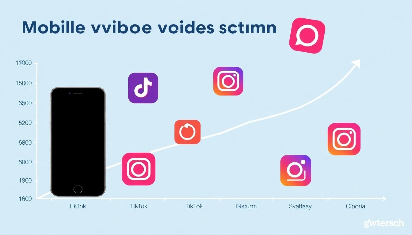 A graph showing the increasing mobile video consumption, with popular mobile apps like TikTok and Instagram featured