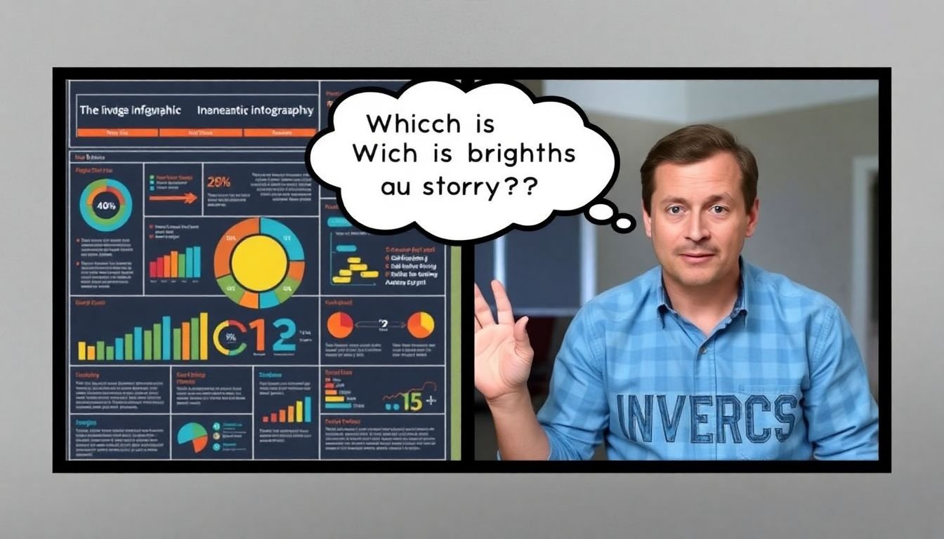 A split screen with an infographic on one side and a video on the other, with a thought bubble asking 'Which is right for your story?'
