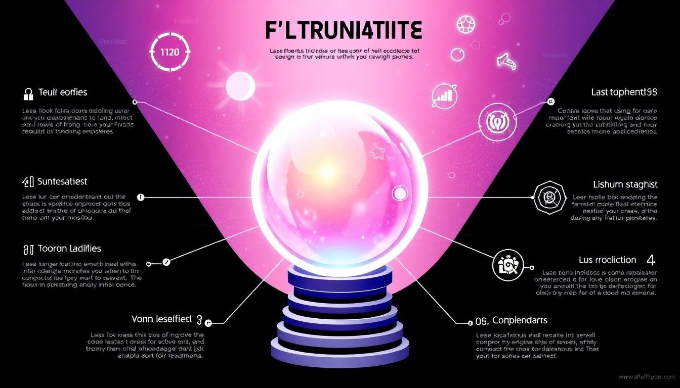 An infographic showing futuristic design elements, with a crystal ball in the center.