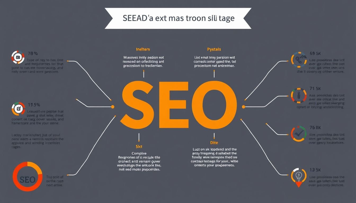 An infographic with a visible alt tag and relevant keywords, surrounded by SEO-related metrics