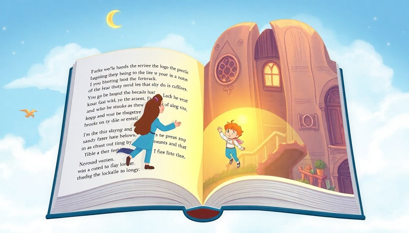 A captivating storybook illustration with a social media caption integrated into the narrative.