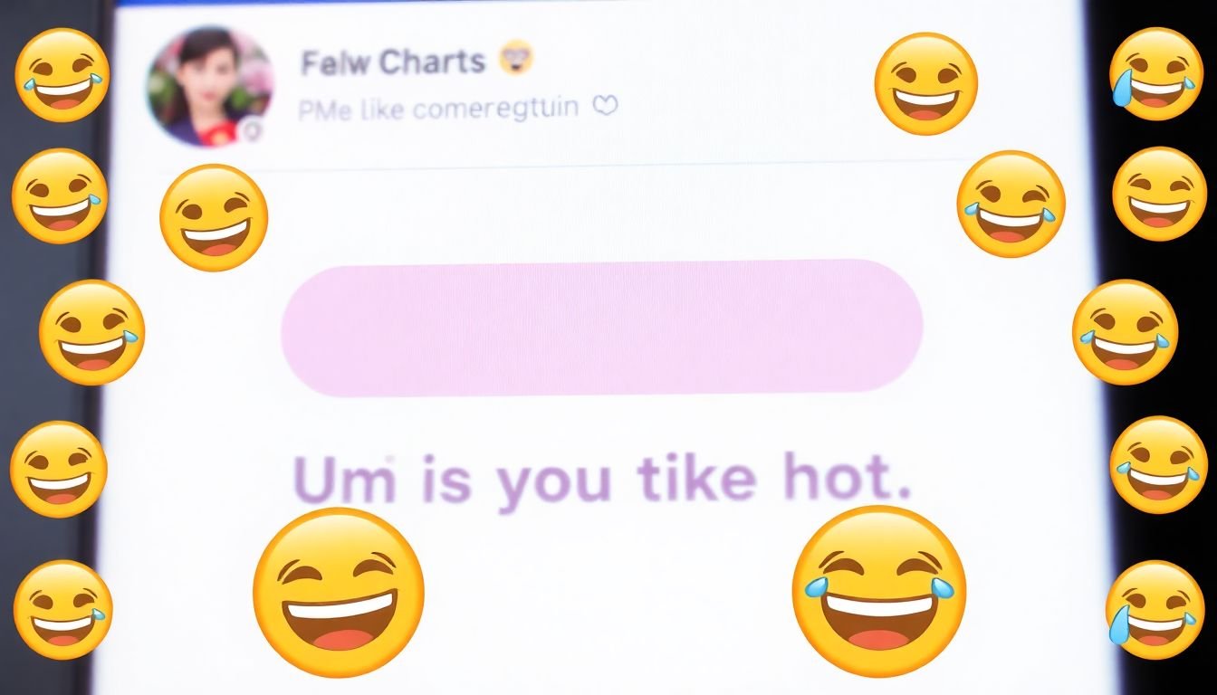 A humorous or emotional social media caption causing a reaction, with laughing or crying emojis surrounding it.