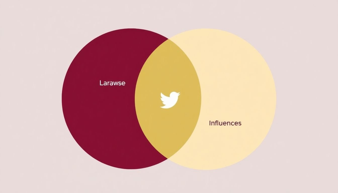 A Venn diagram featuring two overlapping circles representing collaborating brands or influencers, with a social media icon in the center.