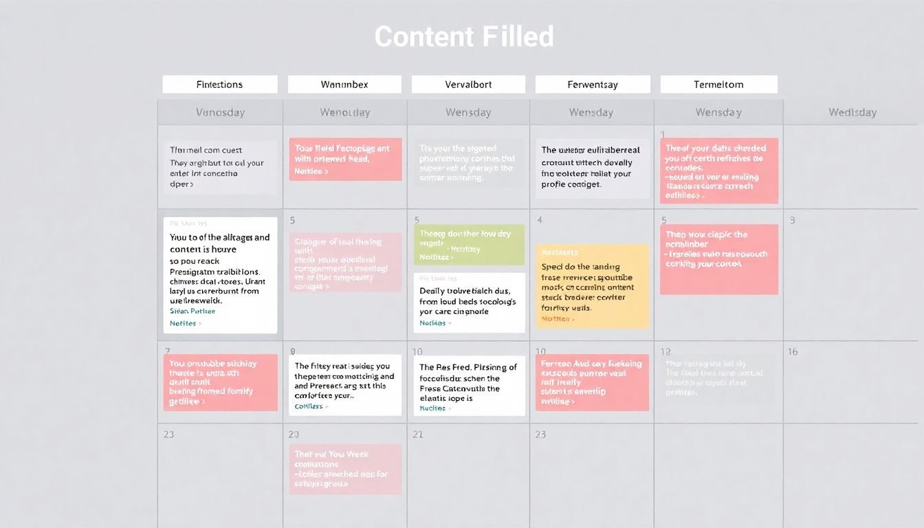 A content calendar filled with a mix of promotional and value-added content, with clear consistency and timing.