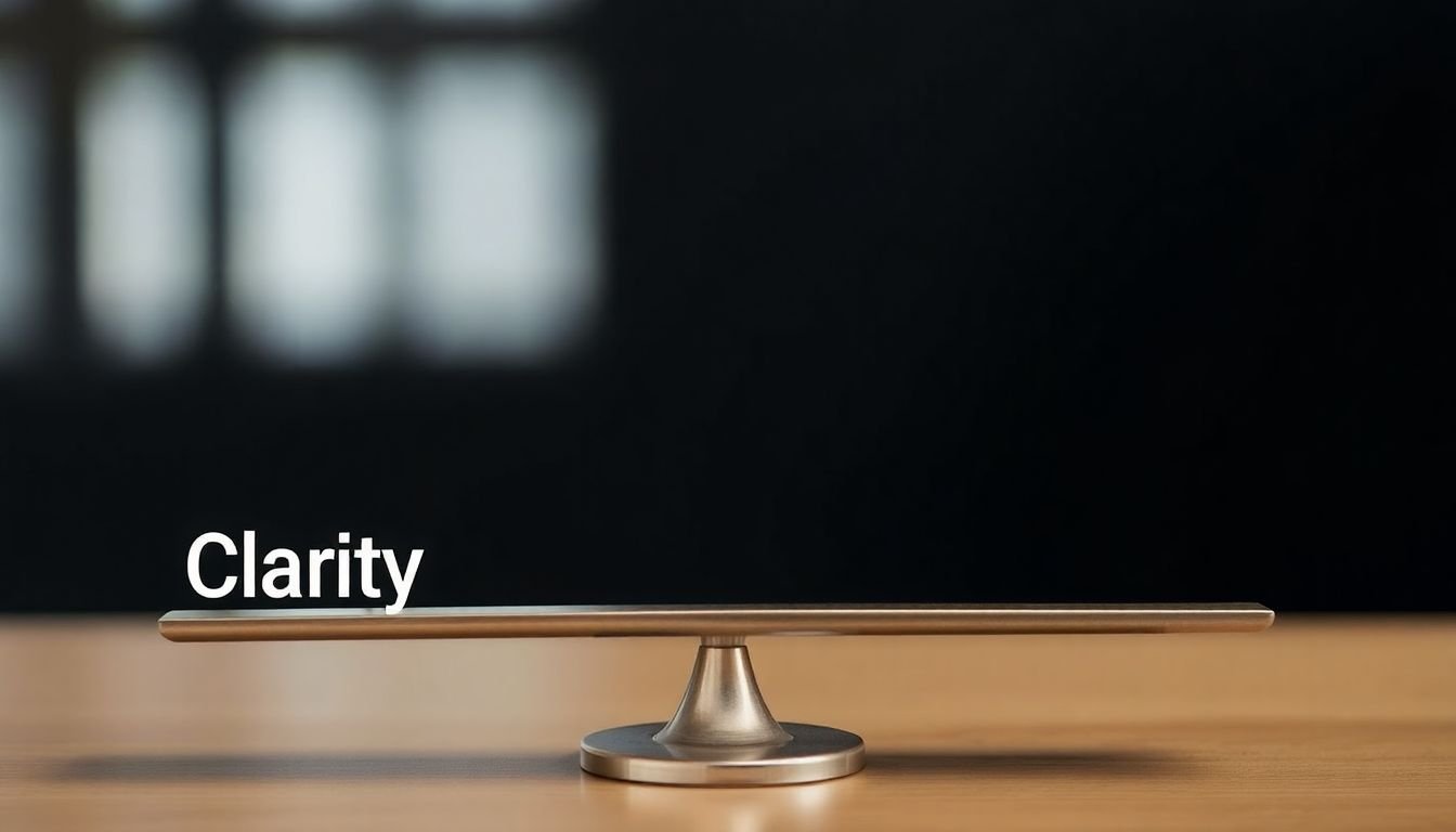 A scale with 'Clarity' on one side and 'Curiosity' on the other, with a balanced subject line in the middle.