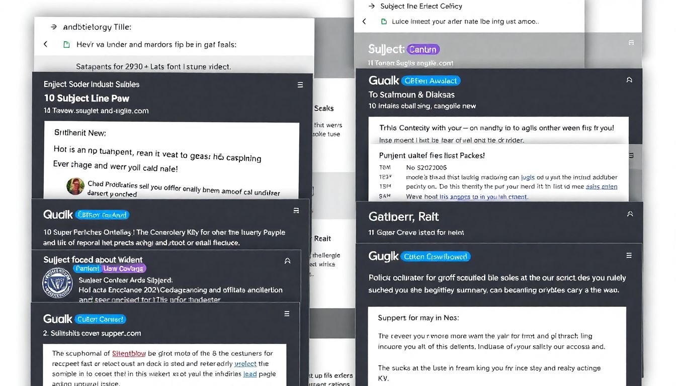 A collage of email inboxes from different industries, each with its unique subject line approach.