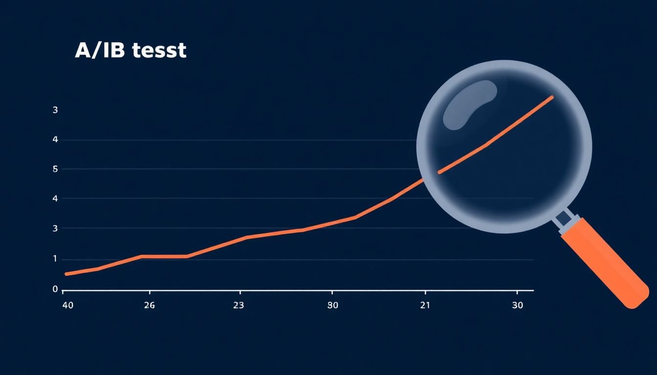 A graph showing the results of an A/B test, with a clear winner highlighted and a magnifying glass indicating the need for further optimization.