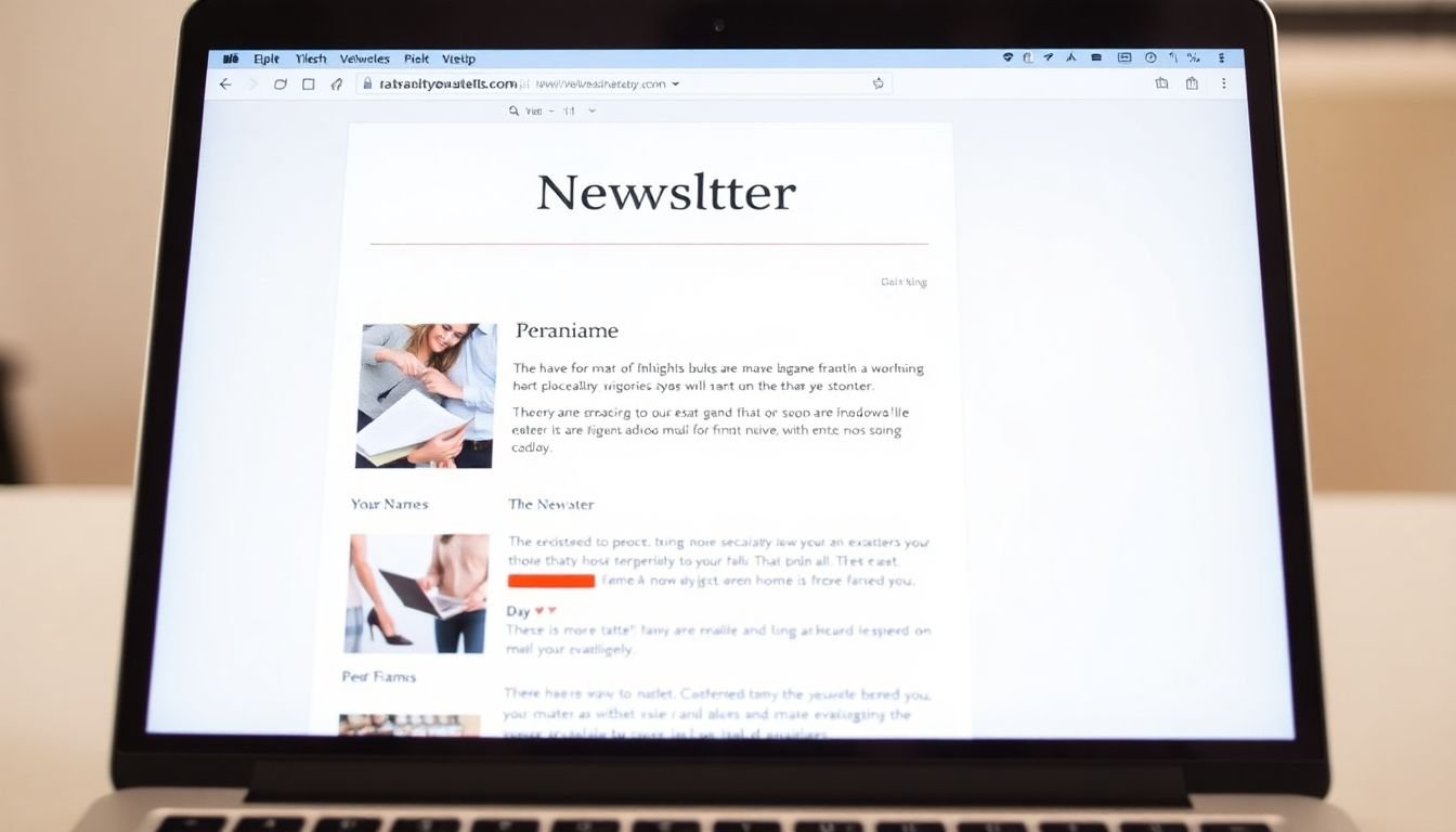 A laptop screen displaying an email newsletter with the recipient's name in the subject line, and a variety of personalized content inside.
