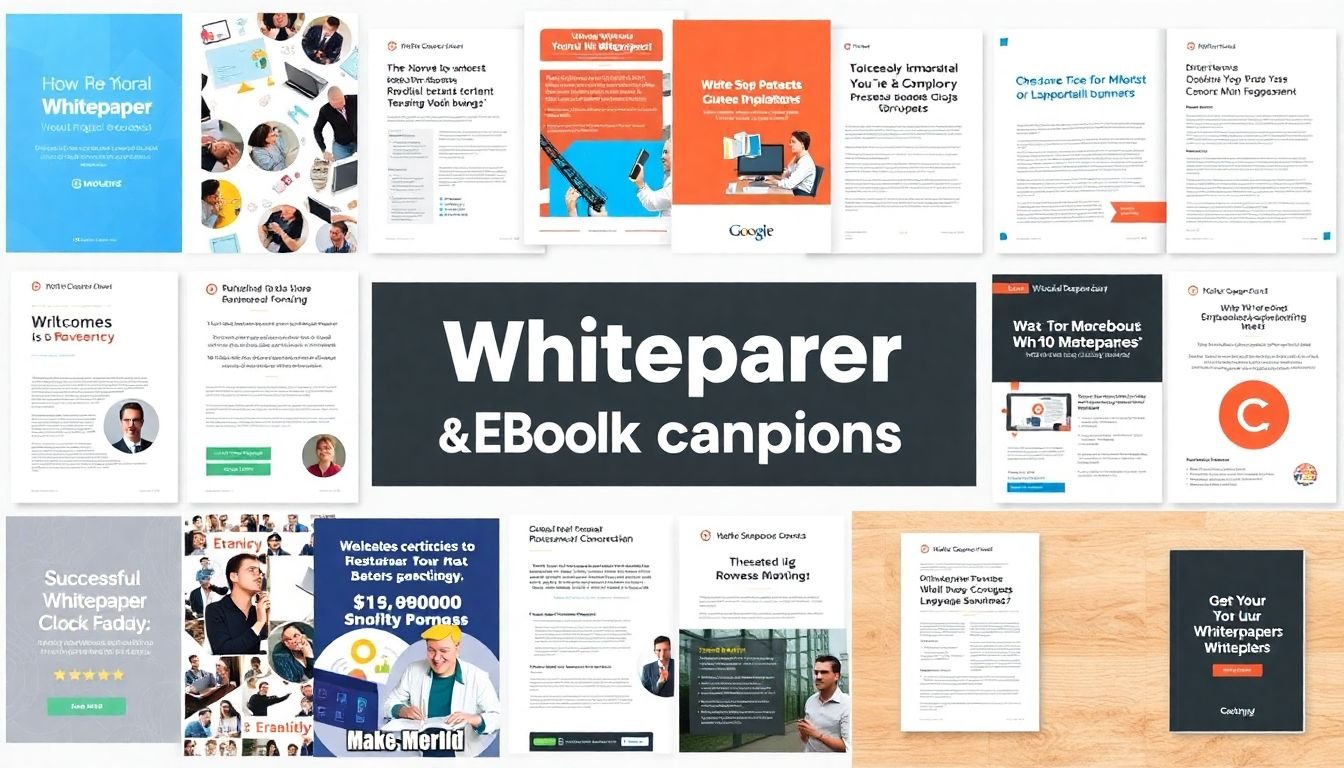 A collage of successful whitepaper and eBook campaigns from various businesses.