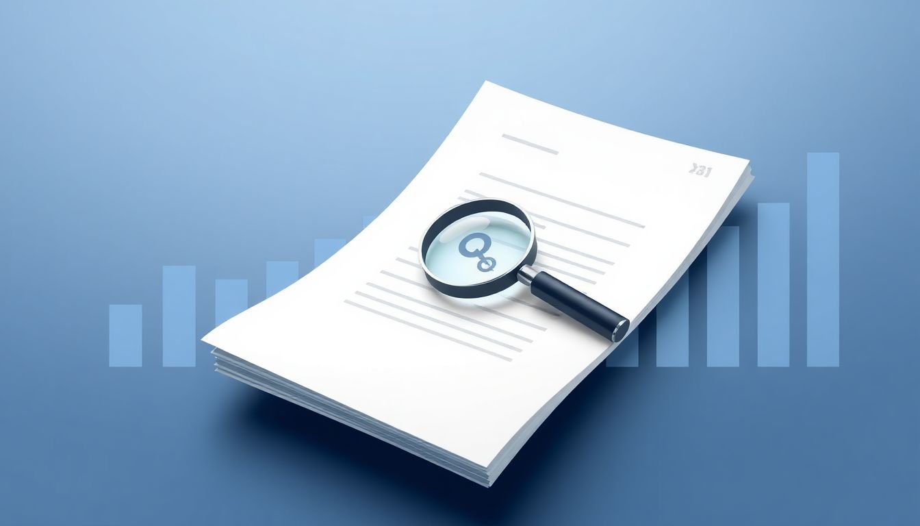 A whitepaper with a magnifying glass and a 'search engine' icon, with increasing traffic and engagement graphs behind it.