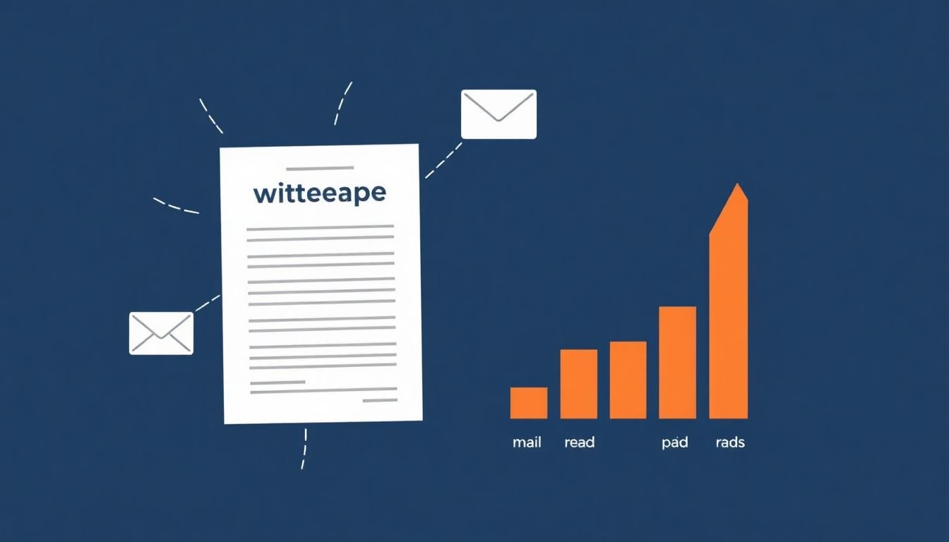 A whitepaper being shared across various channels like email, social media, and paid ads, with increasing reach and engagement graphs.
