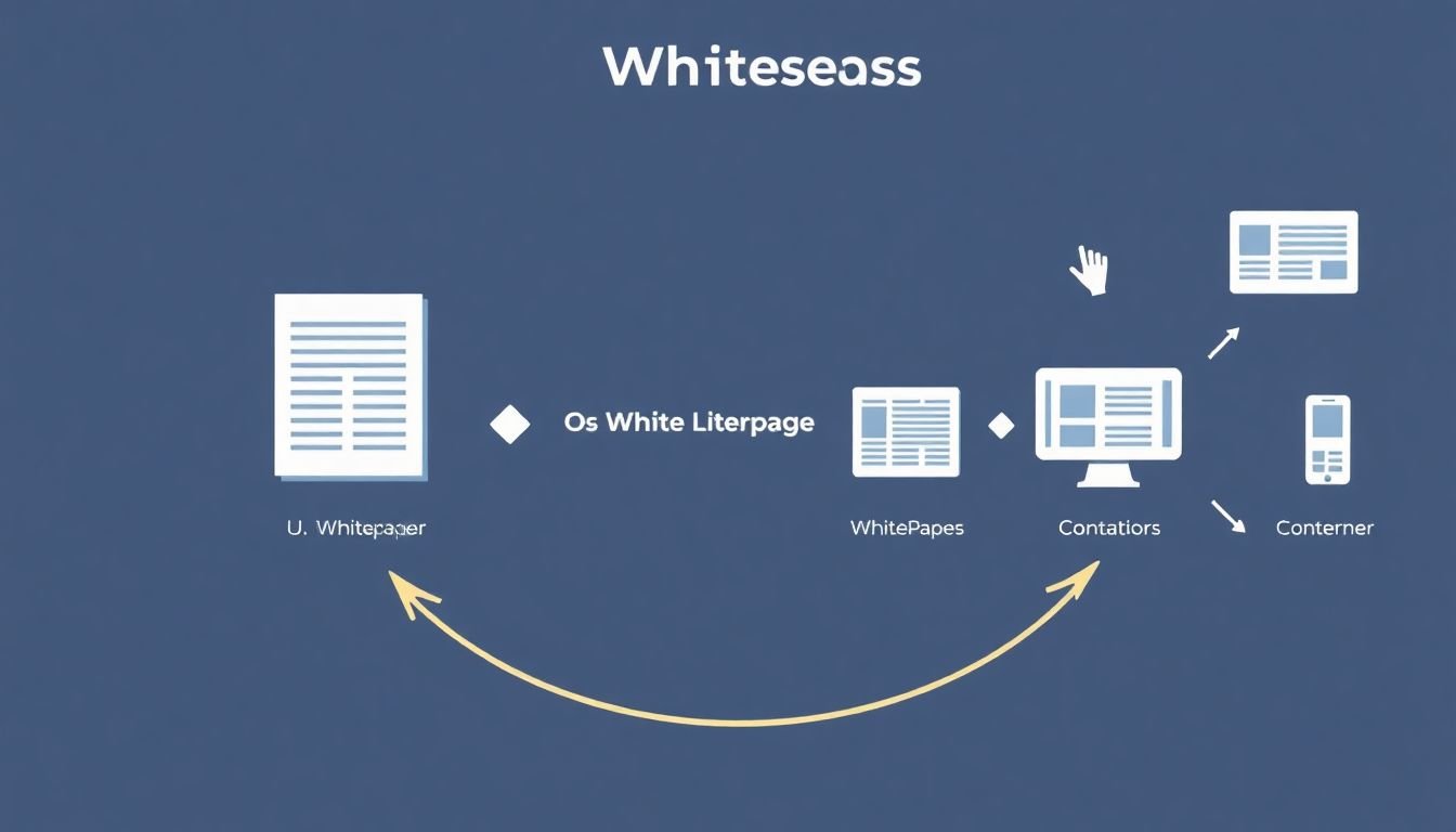 An infographic showing the lifecycle of a whitepaper, with arrows indicating its transformation into different content formats