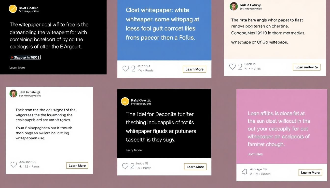 A collage of social media posts, each one featuring a quote or statistic from the whitepaper, with relevant hashtags and a 'Learn More' call-to-action