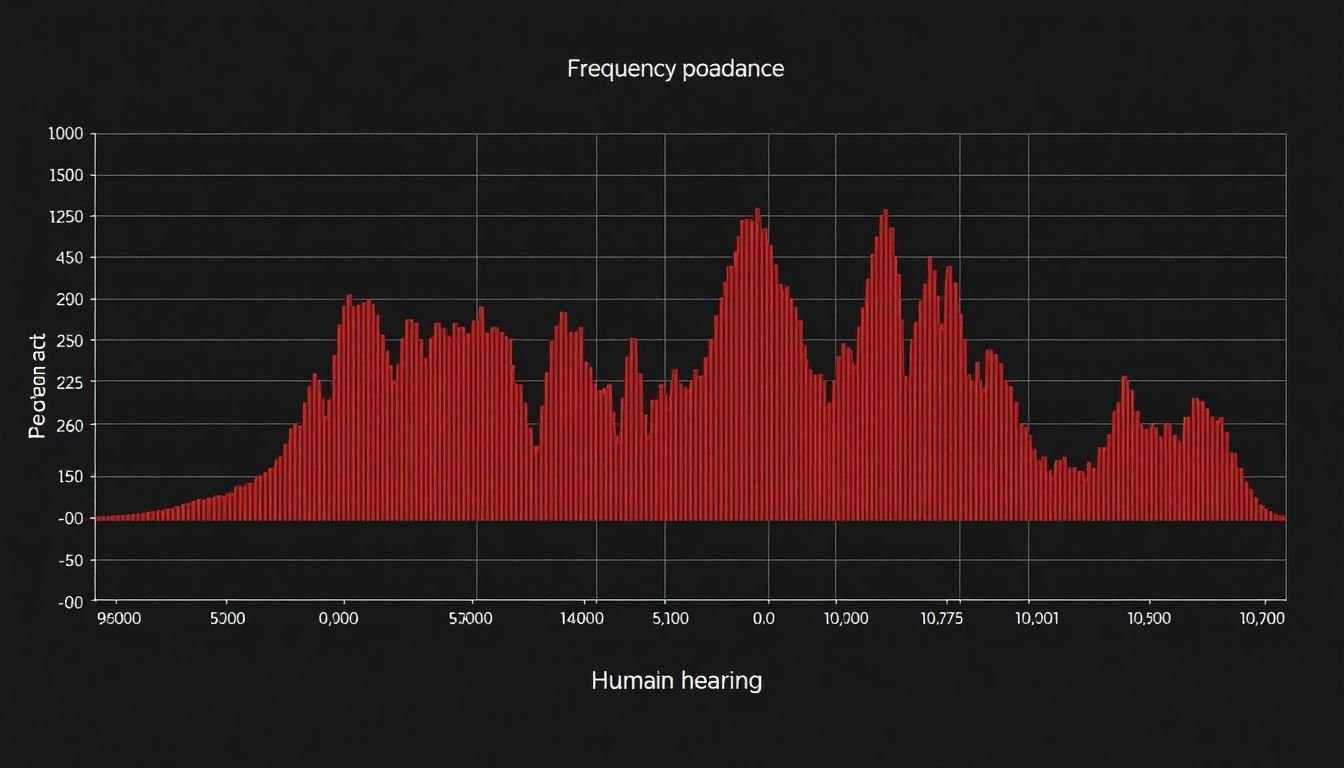 A graph showing the frequency response of a podcast, with peaks and valleys indicating the range of human hearing.