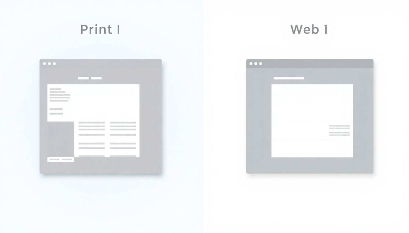 A side-by-side comparison of a print layout and a web layout, both using the same grid system.