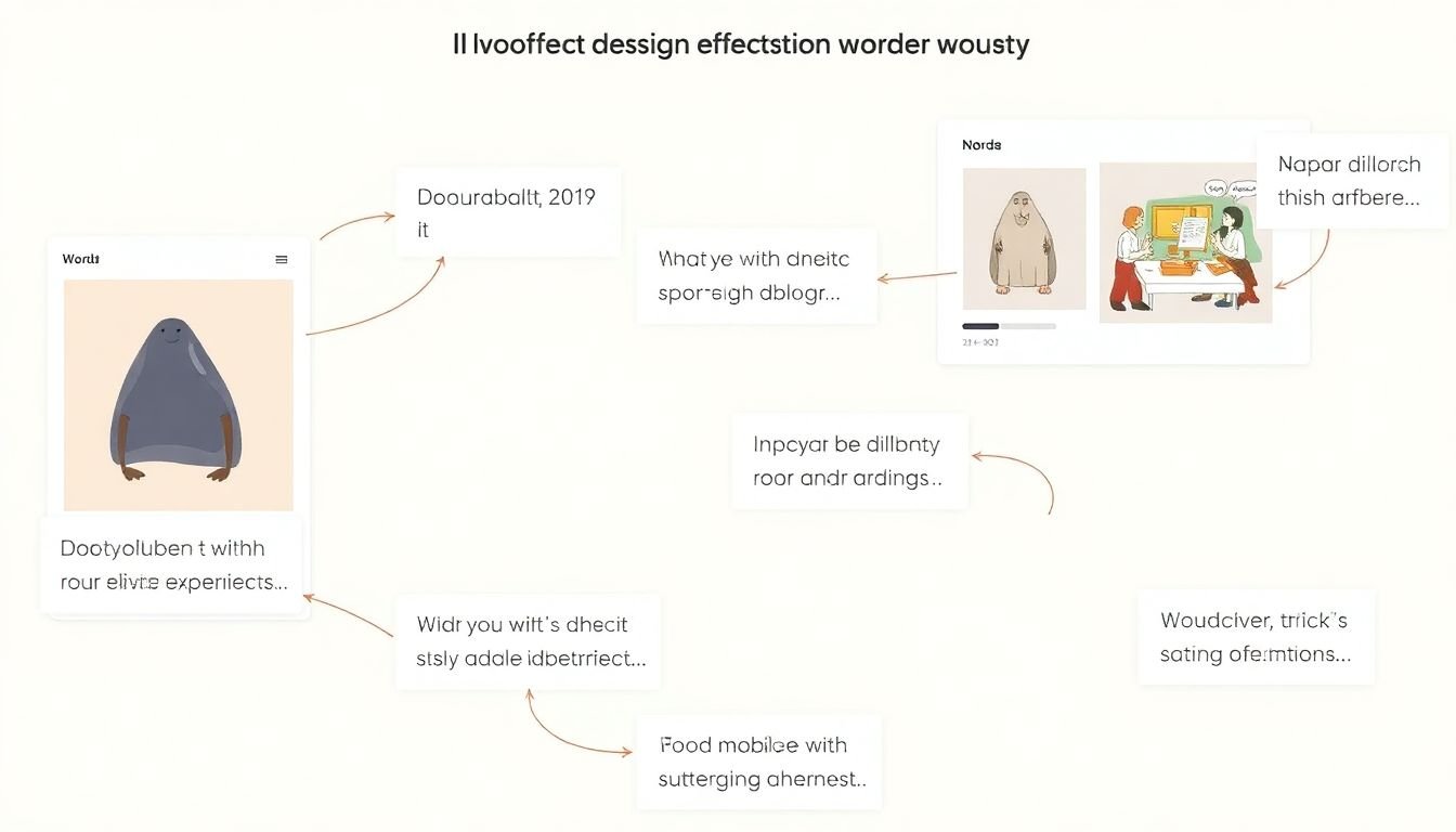 Screenshots of UI/UX designs that effectively use illustration, with annotations explaining how they improve the user experience.