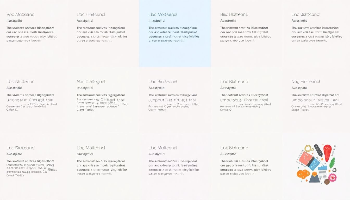 A grid of different illustration styles, each with a brief description and a graphic design example.