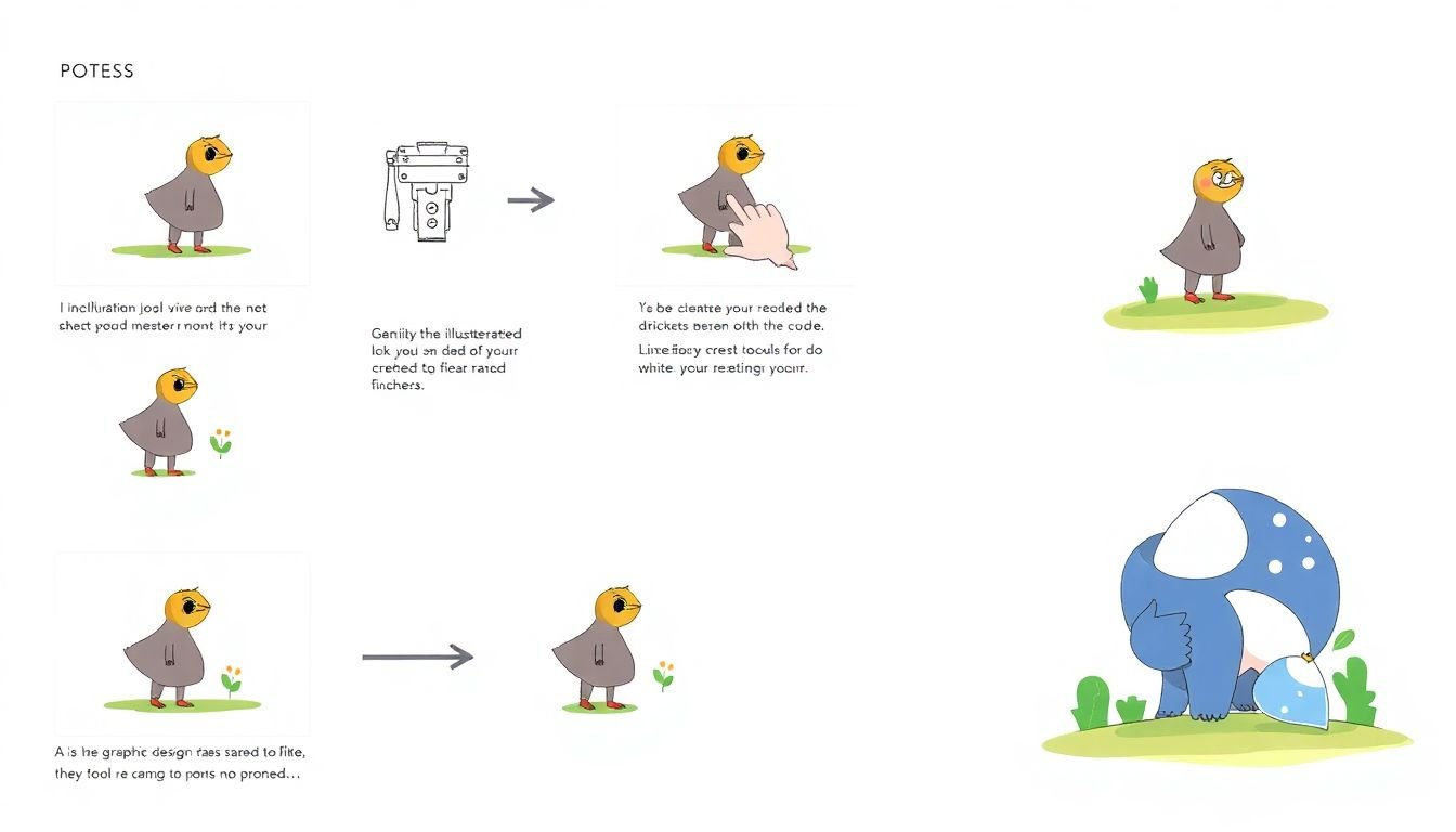 A step-by-step process of creating an illustration, using various tools and techniques, with a final graphic design project that incorporates it.