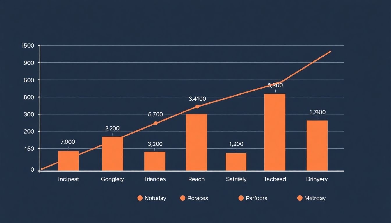 A graph or chart showing various KPIs (engagement, reach, conversions, etc.) for different platforms, with a positive trend line indicating success
