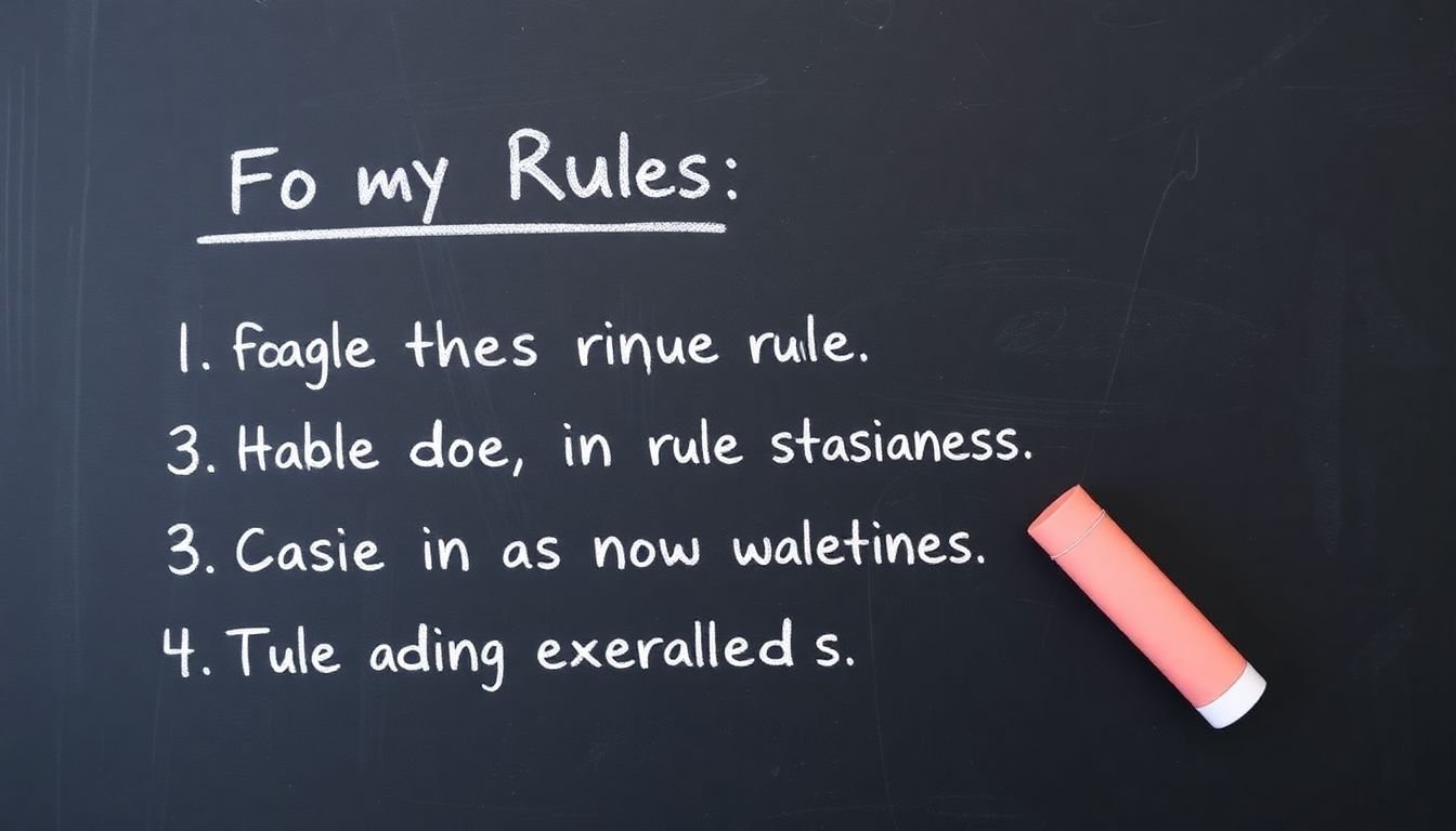 A set of flexible rules or guidelines written on a chalkboard, with a rubber eraser nearby, symbolizing adaptability