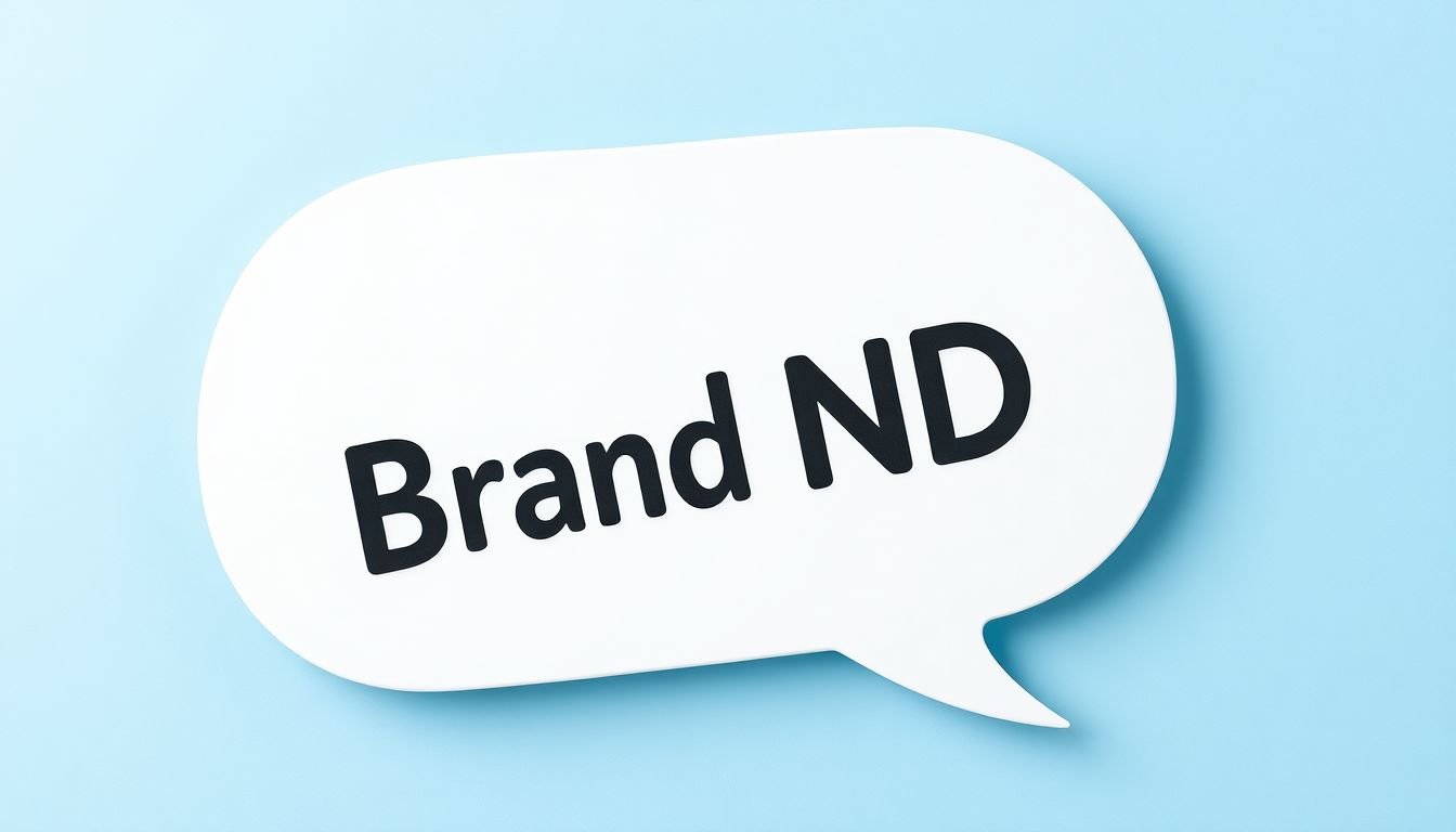 A speech bubble with a distinct, recognizable brand voice emanating from it.