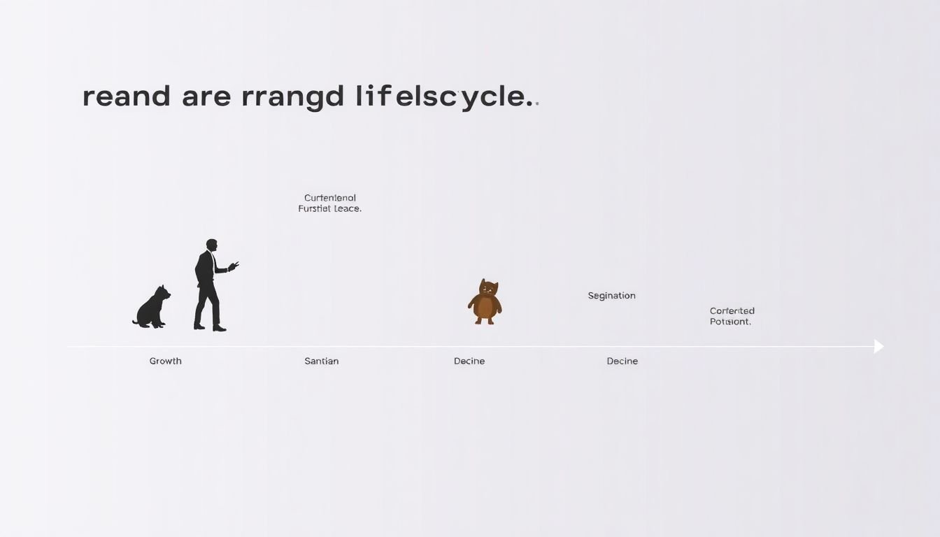A visual representation of a brand's lifecycle, showing growth, stagnation, and decline, with a focus on the evolution stage.