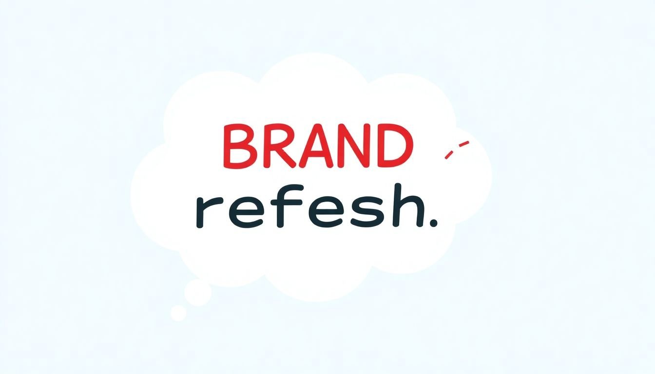 A thought bubble or speech bubble with diverse customer reactions to a brand refresh, showing both positive and negative sentiments.