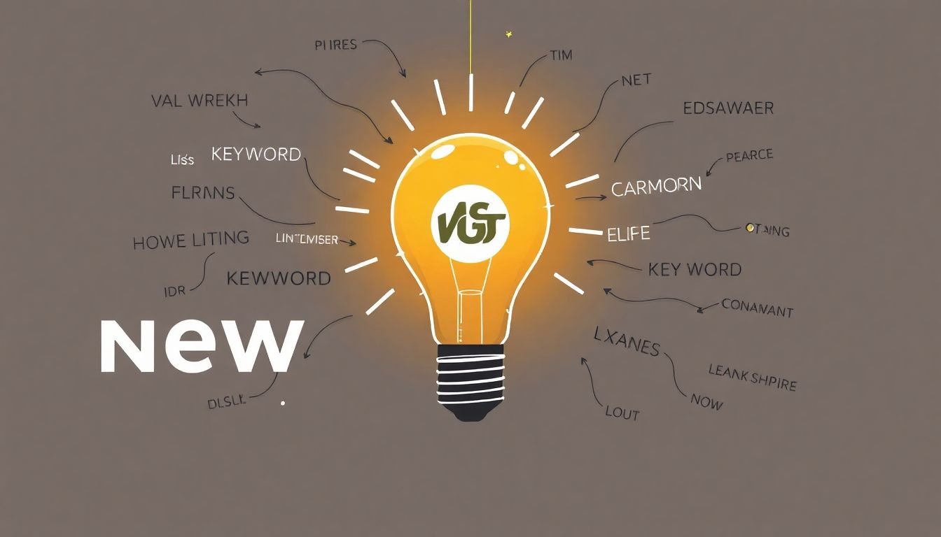A lightbulb moment or brainstorming session, with ideas and keywords surrounding a central concept or logo representing the new brand identity.