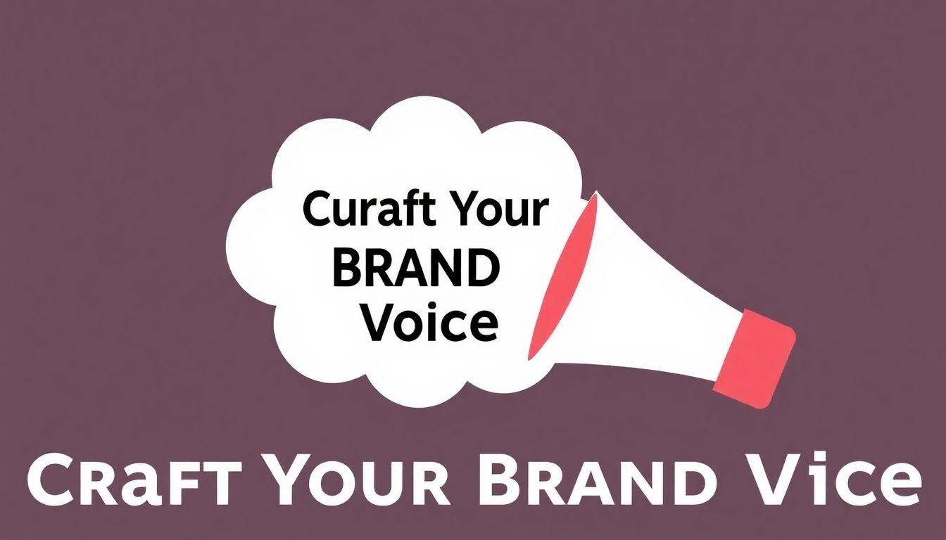 A megaphone with a thought bubble containing a unique, consistent message, surrounded by the words 'Craft Your Brand Voice'.