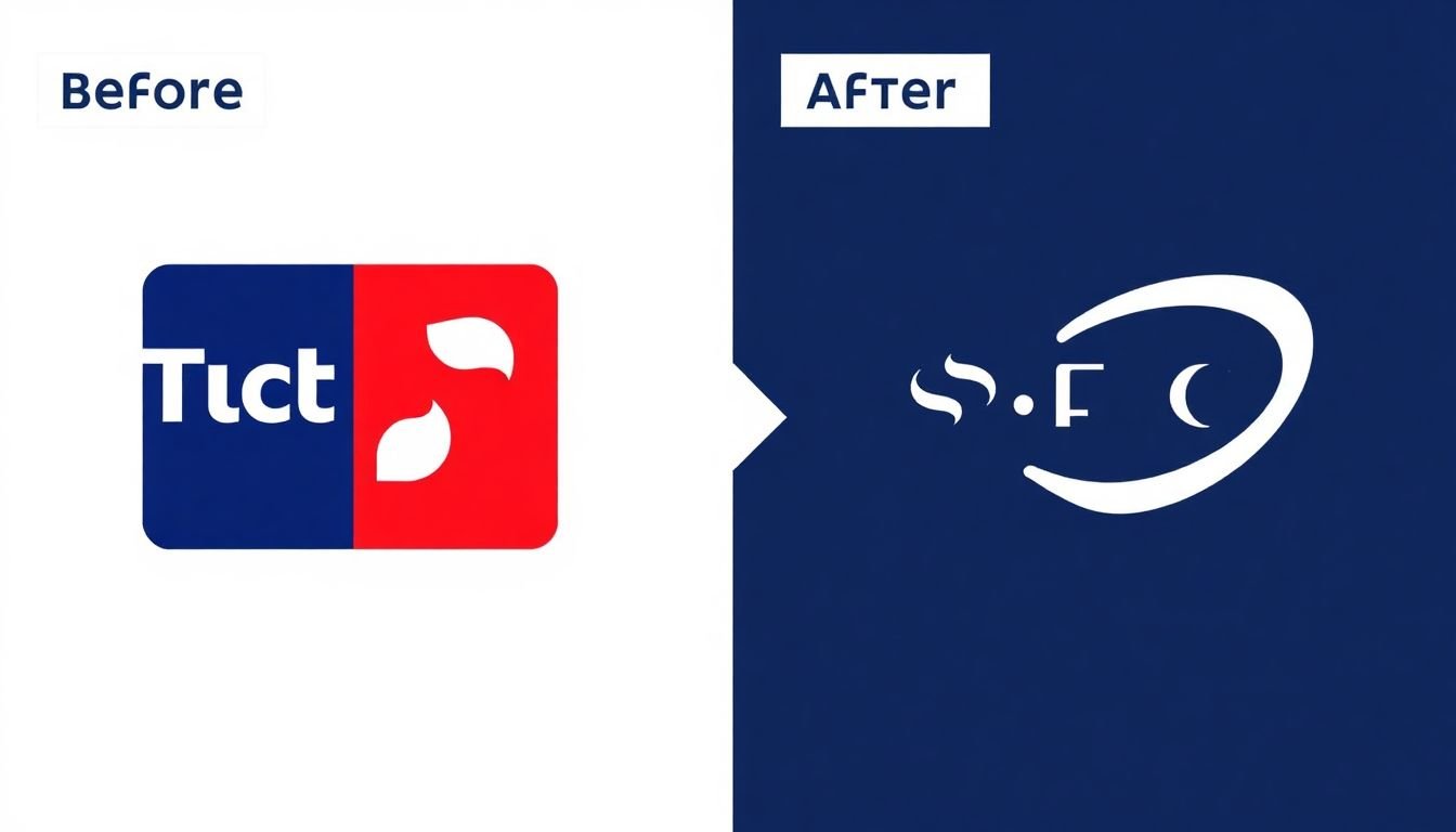 A before-and-after comparison of logos, showcasing the transformation of a brand's visual identity.