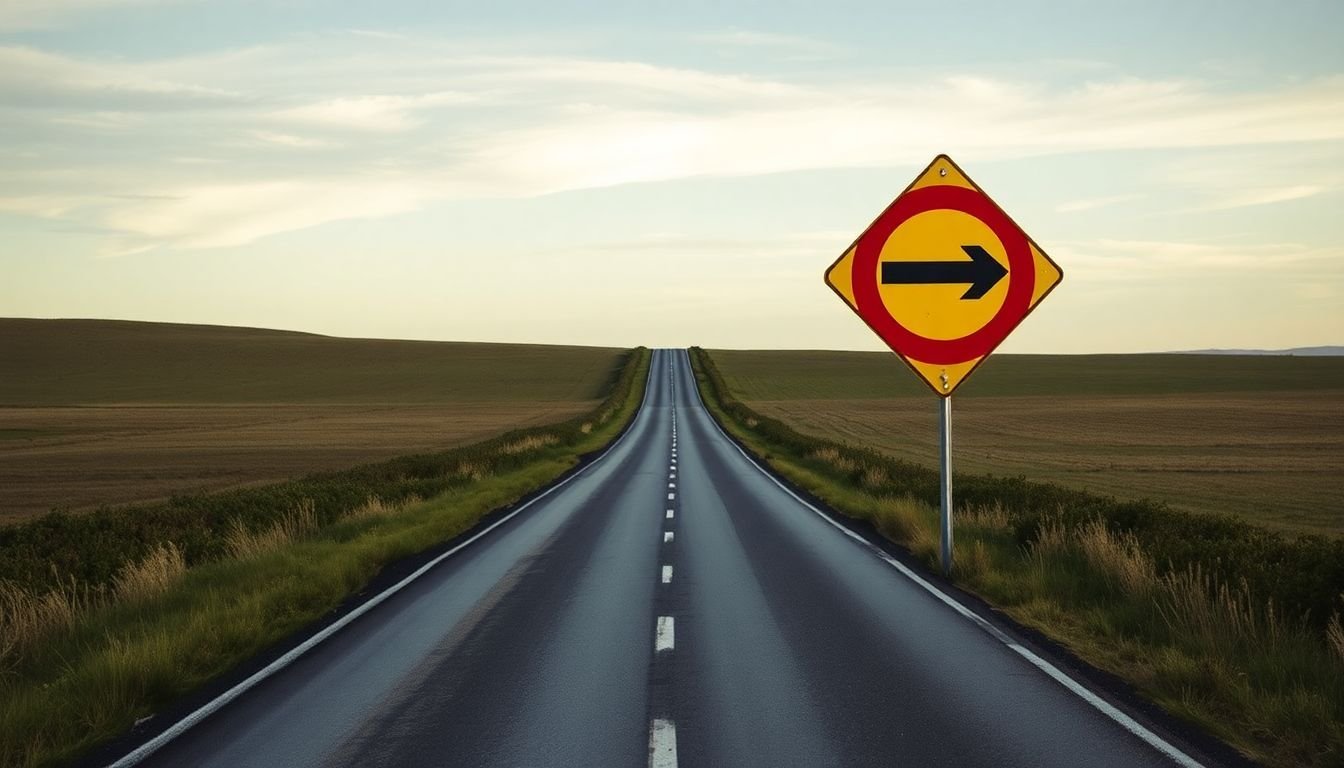A road with a detour sign, symbolizing navigating around the pitfalls of rebranding.