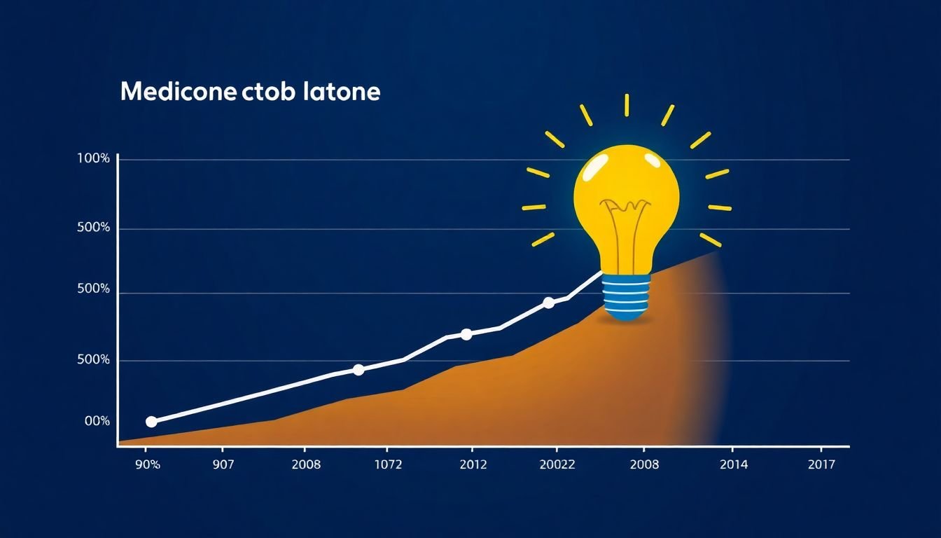A graph showing market trends with a lightbulb moment illustration, representing the realization that a rebrand is needed.