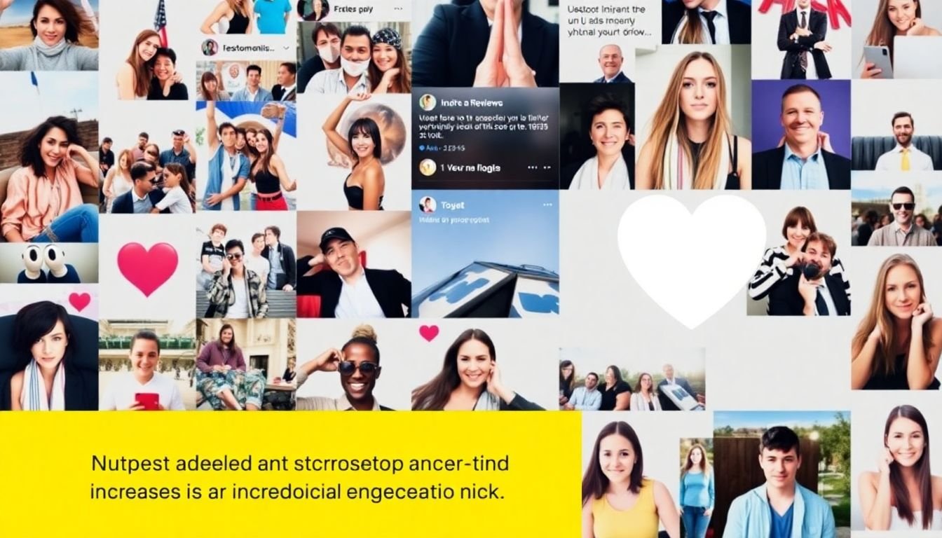 A social media feed filled with user-generated content - photos, reviews, and testimonials - with a heart symbol highlighting the increased engagement and trust.
