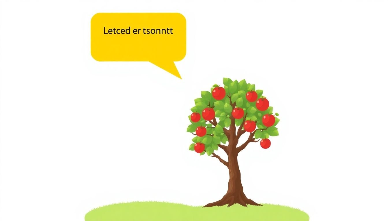 A blog post with a speech bubble containing a reader comment, with the comment growing into a tree that bears fruit in the form of future blog post titles.