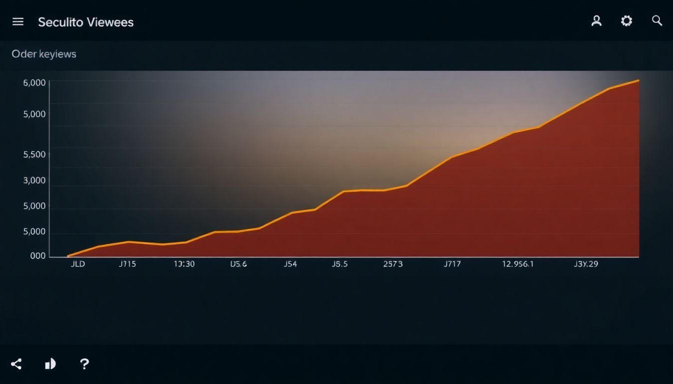 A graph showing increasing video views, with keywords and tags highlighted around it.