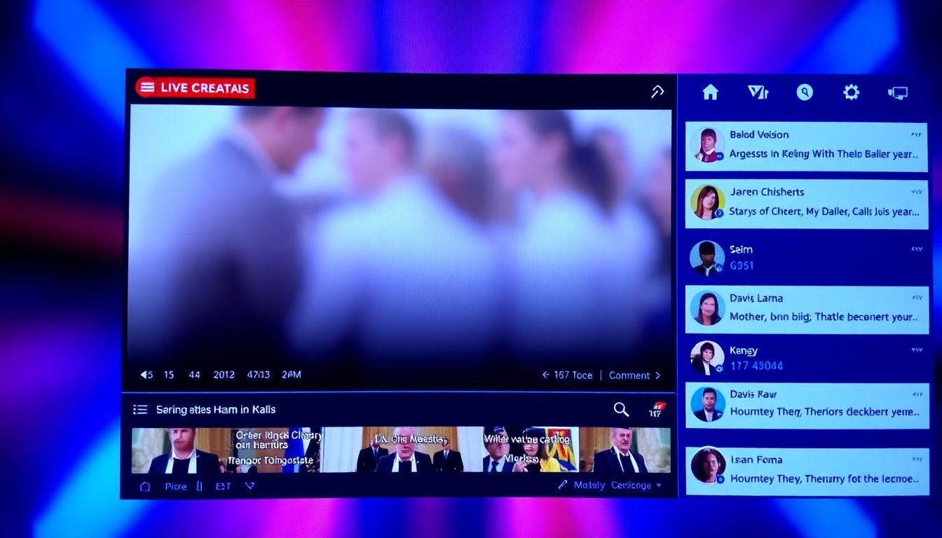 A live stream broadcast with real-time comments and reactions, showing high viewer engagement.