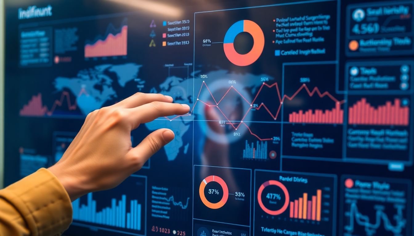 A user interacting with an interactive infographic, with data updating in real-time