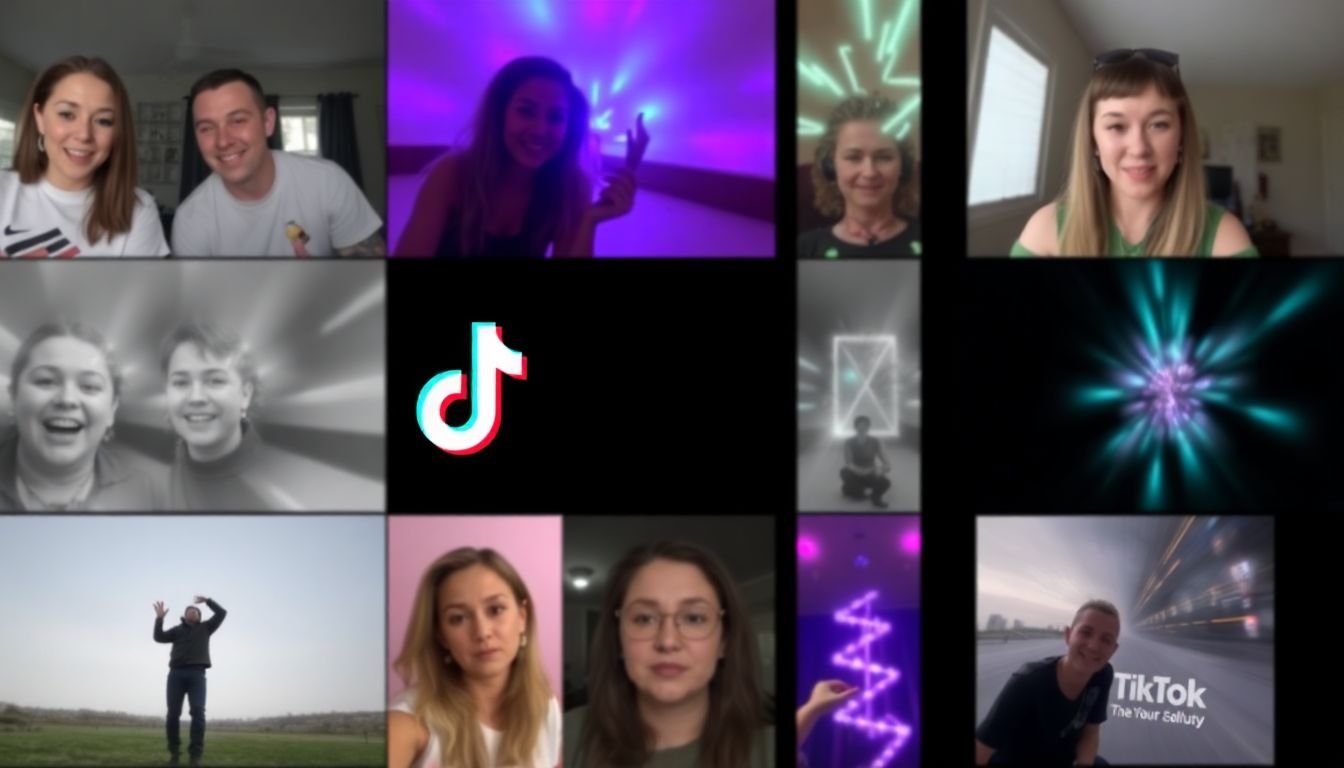 A montage of TikTok videos, showcasing the platform's trends, challenges, and creative effects.